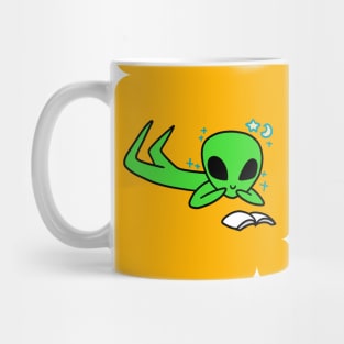 "Thinking of You" Alien Reading a Book Mug